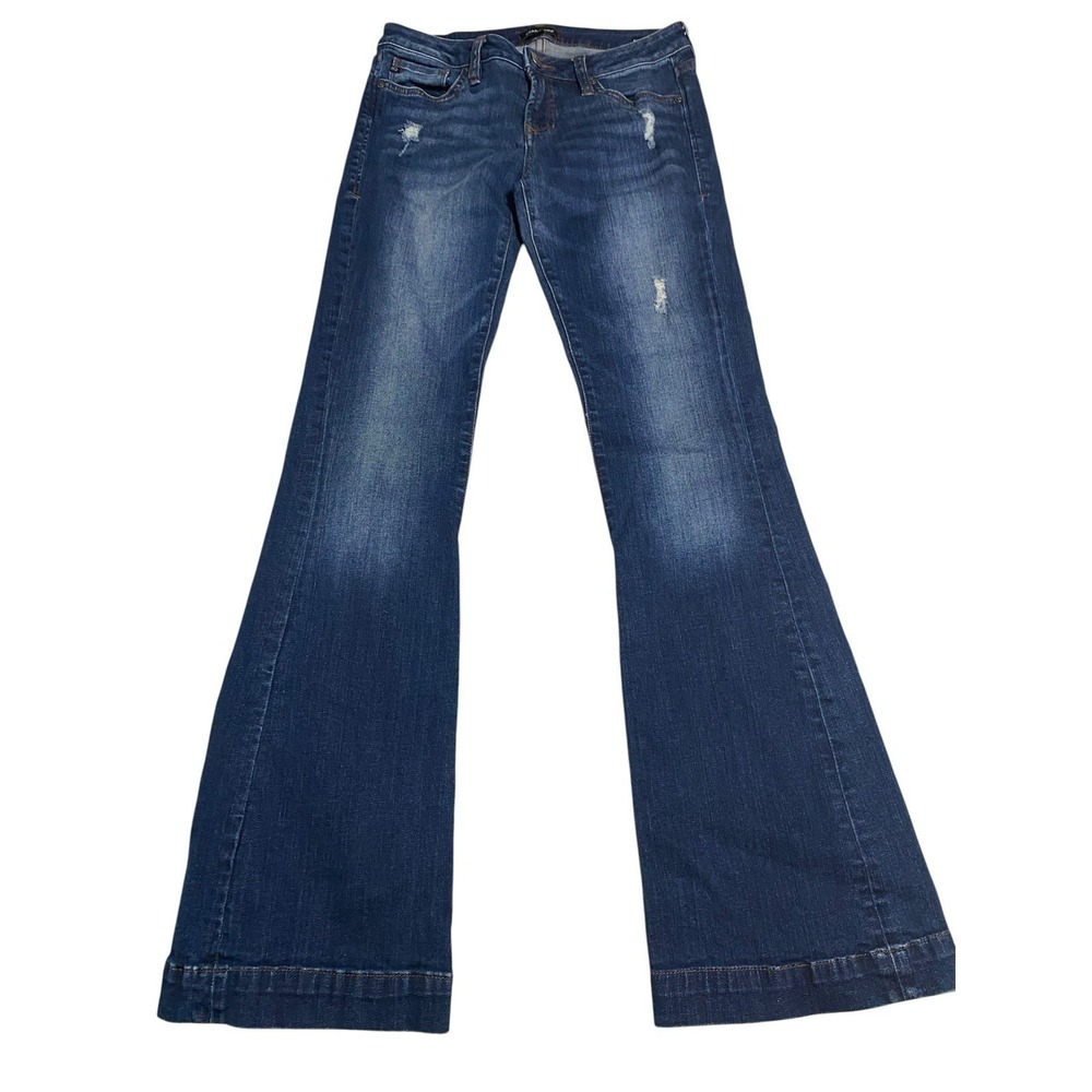Dear John Backstage Flare Jeans Womens 26 Dark Wash Distressed Stretch Denim